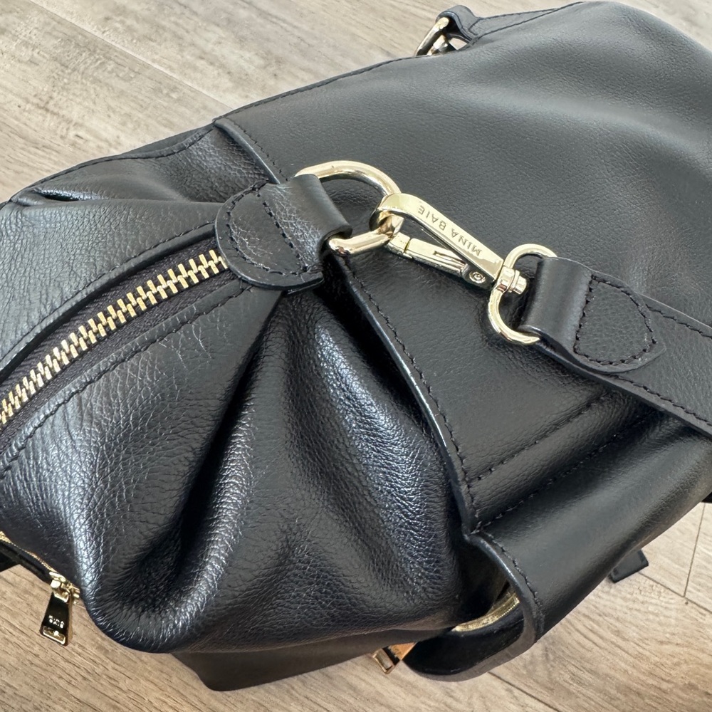 Mina Baie Stevie Mini Leather Black Backpack - all straps + Paisley wide straps - Picture 4 of 12